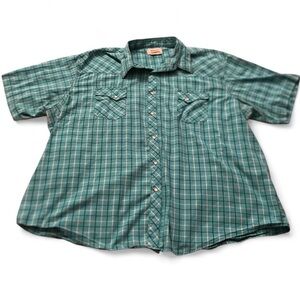 Wrangler Wrancher Western Shirt Pearl Snap Plaid Turquoise Short Sleeve 3XL
